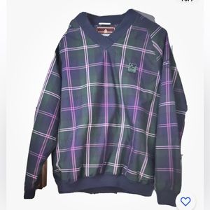 Vintage Proquip Mens Golf Pullover Size M Haig Point V-Neck Navy/Mauve Plaid
